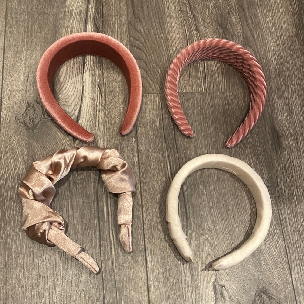 Bundle of Four Padded Headbands, Velvet and Satin Padded Headbands, Pink & White